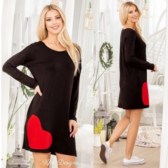 LAST 2! Very Soft Heart Patch Black Pocket Dress! - Picture 12 of 12